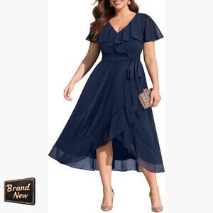 Plus Size Chiffon High Low Ruffle Dress for Wedding Guest Cocktail Party
